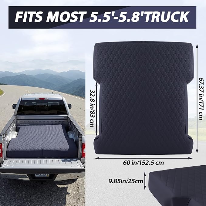 Truck Bed Air Mattress Sheet for 5.5 to 5.8 ft Full Size Pickup Trucks Waterproof Cover for Short Truck Air Mattress Soft Flocked Tpu Surface Camping Trucks Bed Bedding for Outdoor Overlanding Travel