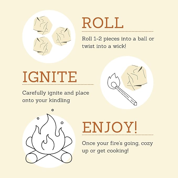 Bee's Wrap ReKindle Natural Fire Starters - 25 Fires - Made in USA Fire Starter from Organic Beeswax Wraps for Food - Safe for Indoor/Outdoor Use