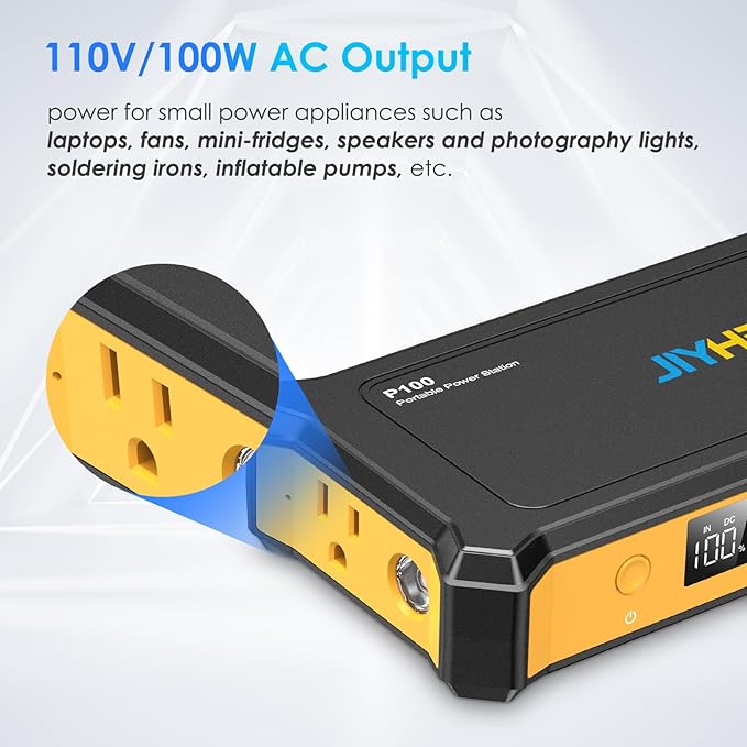 JIYHF Portable Power Station 99.9Wh, Laptop Charger & Backup Power with 65W USB-C PD, 100W AC Outlet, 12V DC Output, LED Light for Camping, Home Backup, Hurricane, Emergency, RV
