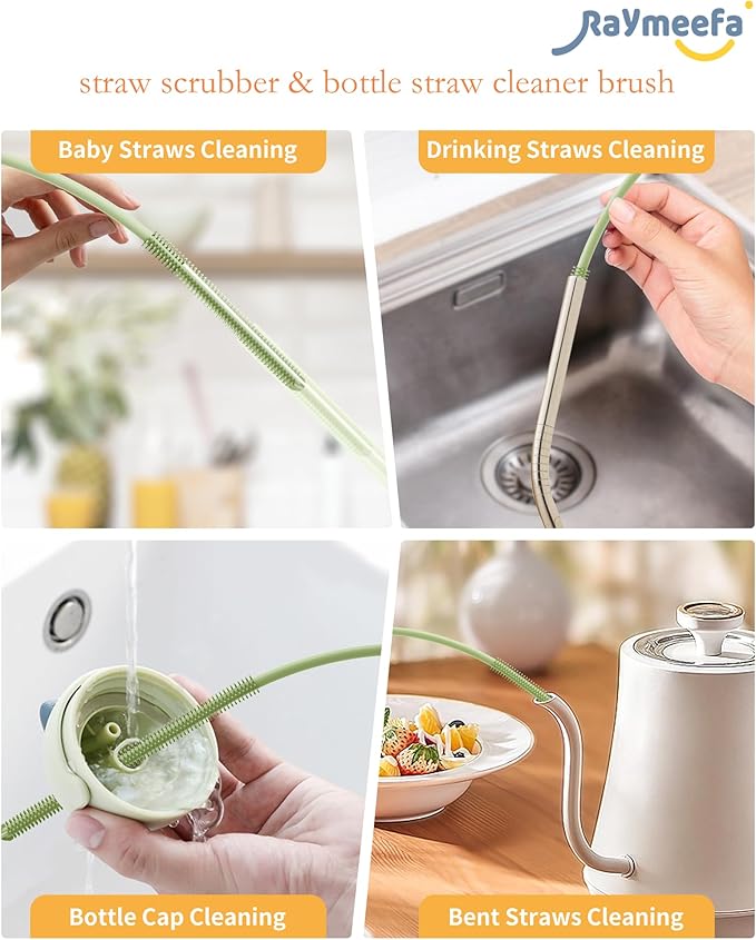 Straw Cleaner Brush Set - Raymeefa Scratch-Free Detail Cleaning for Reusable Straws & Tumblers (Avocado Green)