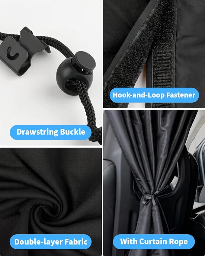 Car Privacy Curtains, Set of 3 Upgraded Double-Layer Large Size Car Divider Curtain+Side Window Sunshade with Storage Bag, High Privacy Curtains for Travel Camping Nap Sleeping (Black)