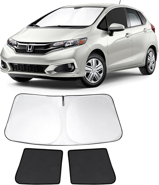 3PCS Car Window Shades Front Windshield Sun Shade Foldable Window Shade Custom Fit for 2015-2020 2016+Honda Fit Accessories Car Shades for Front Windows Anti-UV Rays Block Heat