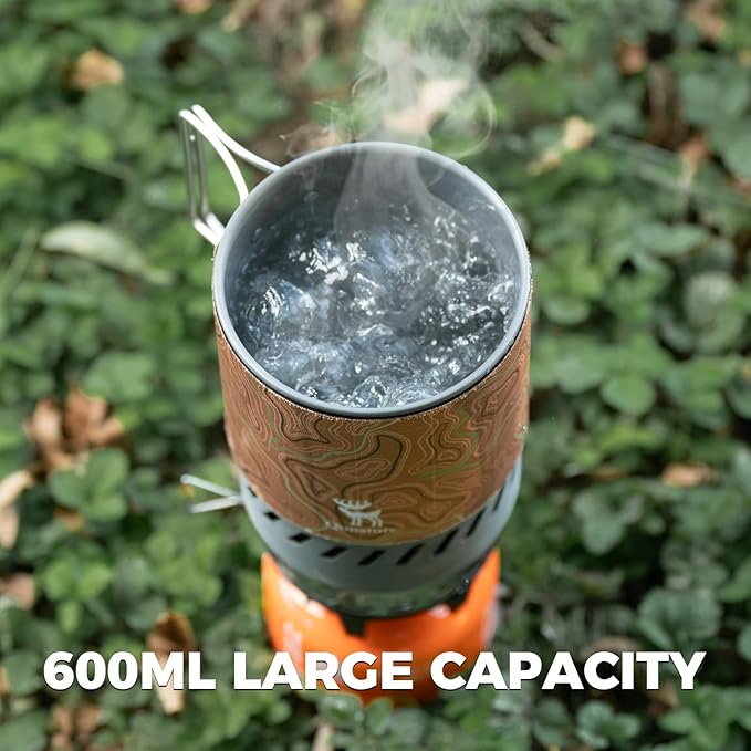 Camping and Backpacking Stove System Integrated Portable Camping Stove 600ML 1700W Lightweight Mini Outdoor Burner Camp Cooking gear for Hiking, Hunting,Trips and Fishing Black