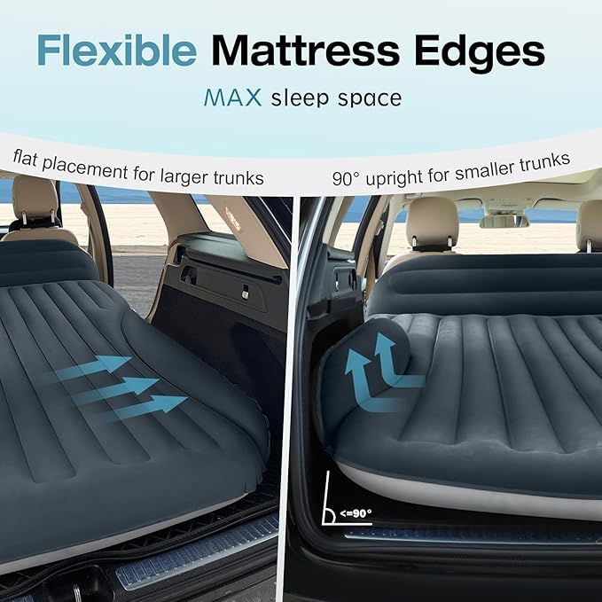 Ciremiv SUV Air Mattress, Double-Sided Thick Flocked Car Air Mattress with Built-in Pump & Pillow, Complete Sleeping Accessories for Auto Camping & Road Trips（Dark Gray）
