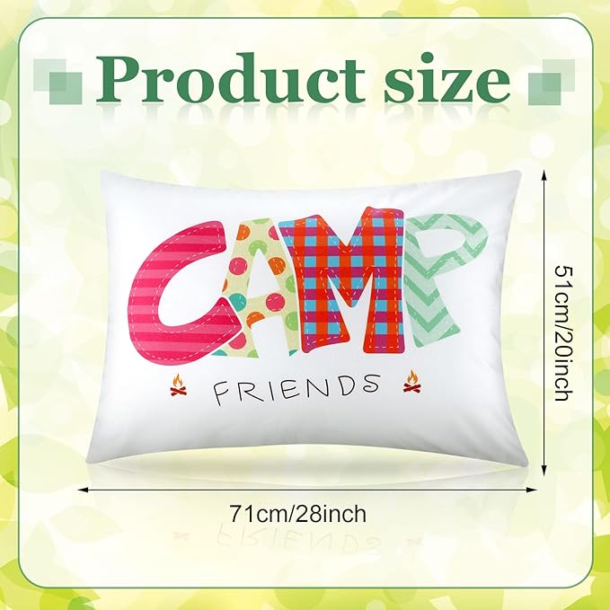 Moukeren Camp Friends Girl Autograph Pillowcase Summer Camp Pillowcase Travel Pillow Case Travel Pillow Cover for Kids Package Stuff Essentials Sleepaway Accessories (Multi Colors,2 Pcs)