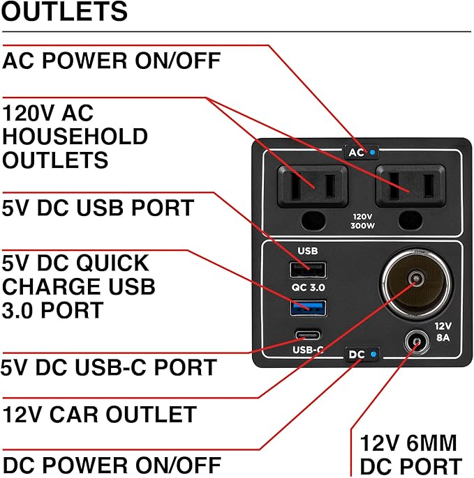 Cummins 296Wh 600 Peak Watt Portable Power Station and Solar Generator, Pure Sine Wave AC Outlet, Backup Lithium Battery for Camping, Home, Travel, Indoor/Outdoor Use (Solar Panel Not Included)