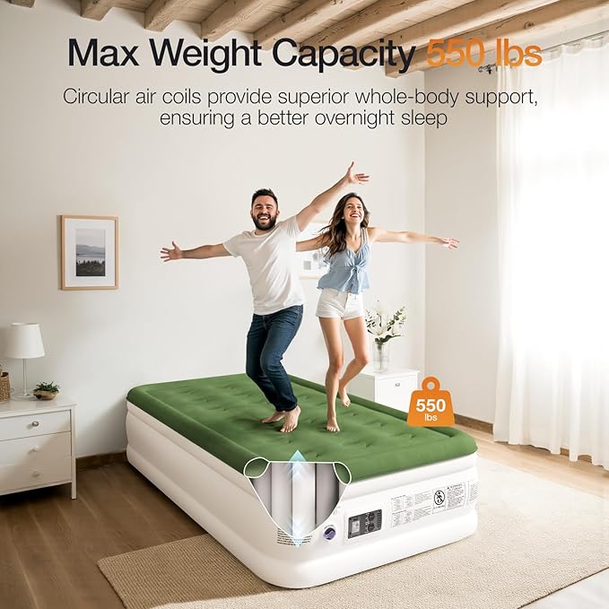 Zearna Twin Air Mattress with Built-in Pump,Fast & Easy Inflation/Deflation Inflatable Mattress, Foldable Blow Up Mattress with Storage Bag, Inflatable Bed for Home, Camping & Guests,16"/550lbs Max