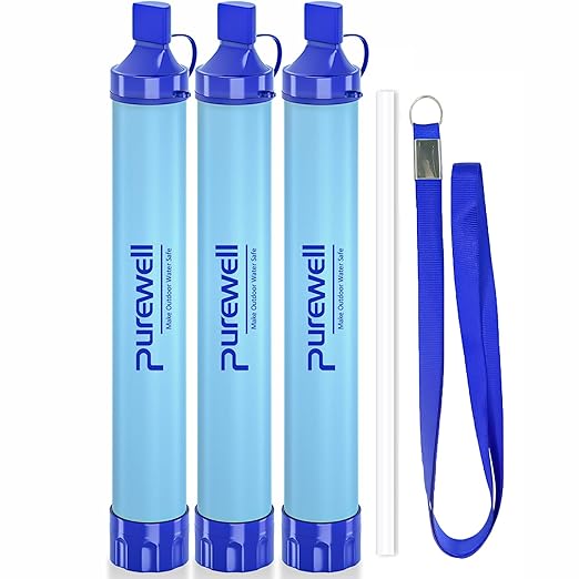 Purewell Outdoor Water Personal Water Filtration Straw Emergency Survival Gear Water Purifier for Camping Hiking Climbing Backpacking(3pcs)
