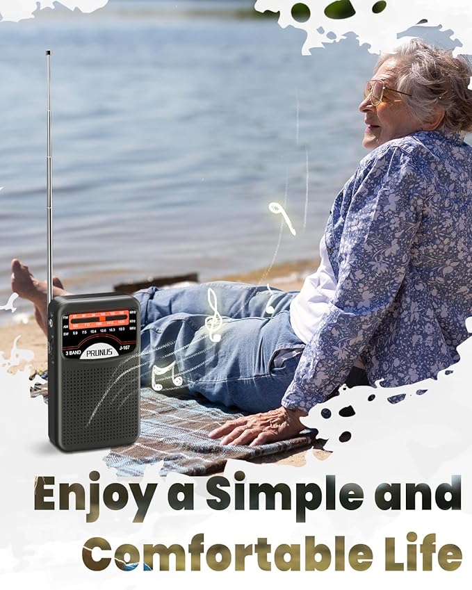 PRUNUS Portable Radio AM FM with USB Charging, Earphone Jack, Handheld Radios, Excellent Reception, Knob Easy to use, Tansistor Radio, J-167
