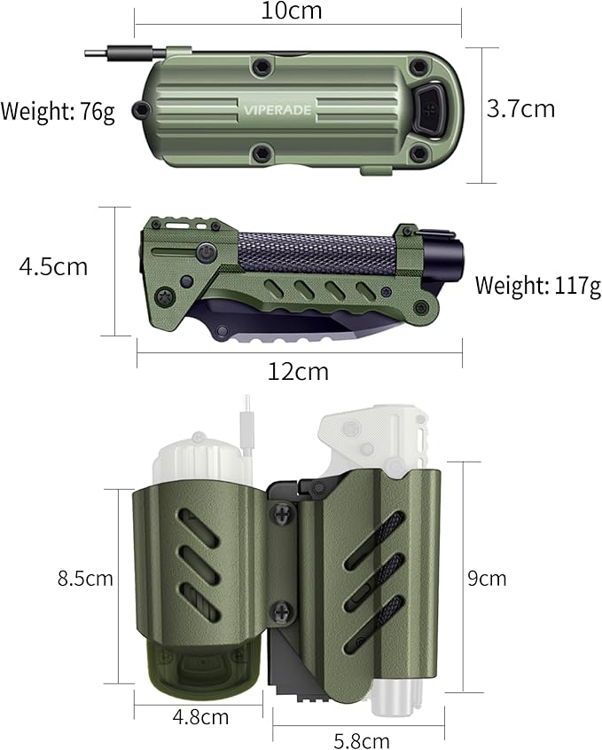 VIPERADE VAK6 Survival Multitool with Folding Knife, LED Flashlight, Pulse Ignition and Hand Crank Generator, Camping Multitool Knife Rechargeable Flashlight with Belt Sheath