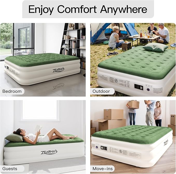 Zearna Air Mattress Queen with Built in Pump, Inflatable Mattress Blow Up Mattress 18 Raised Comfort,Upgraded Surface Portable Bed, Air Bed for Home, Guest, Camping, Colchone Inflable, 650 lbs