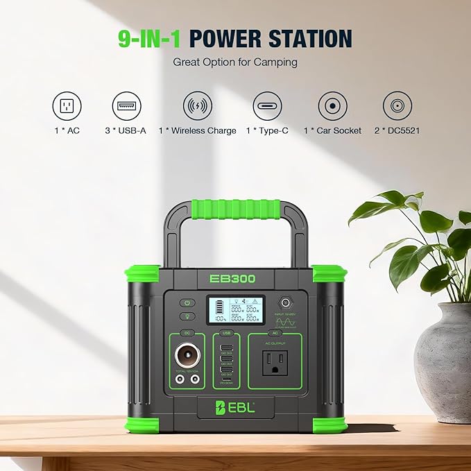 EBL 300W Portable Power Station with 100W Portable Solar Panel, 288.6Wh USB-C PD60W 300W Pure Sine Wave Solar Generator, Foldable Solar Panel for Camping, Emergency Backup