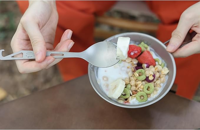 SANTTA Titanium 3-in-1 Camping Spork, Spoon, Fork & Bottle Opener Combo Utensil for Hiking and Travel