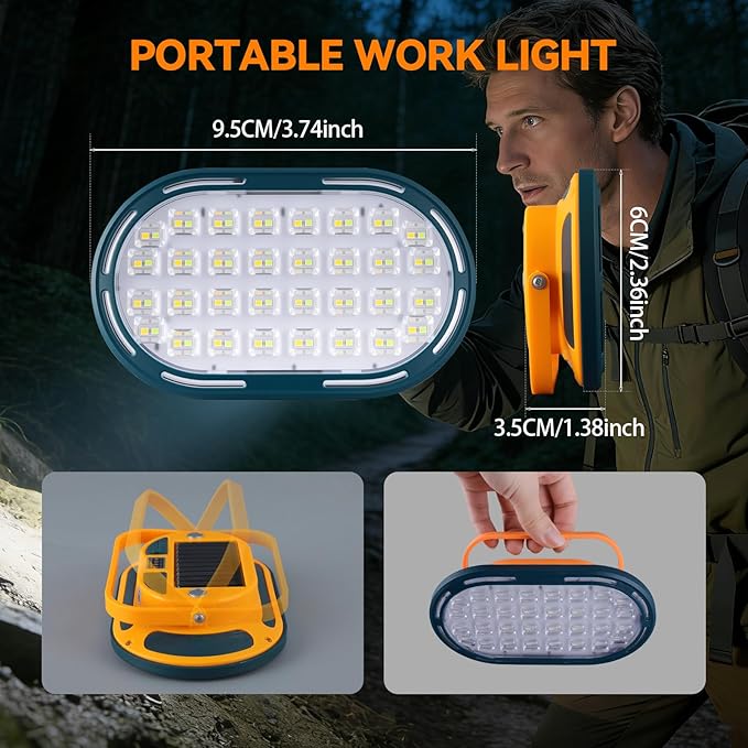 Multifunction Mini 3.74"x2.36" Rechargeable Work Light Solar Magnetic Portable Flood Light with Rotatable Stand 4 Mode Waterproof LED Work Light for Camping Garage Outdoor Emergency Power Bank
