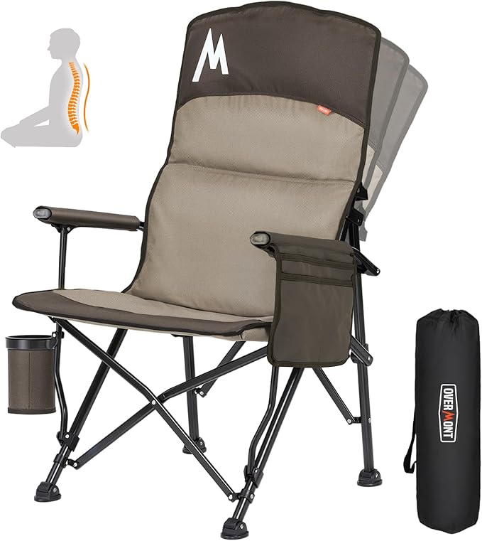 Overmont Camping Chair with Lumbar Support for Adults - Oversized with High Back Supports 450 LBS - Heavy Duty Folding Chair Portable for Outdoor Lawn Patio Balcony with Patent No.: US D1.028.543 S