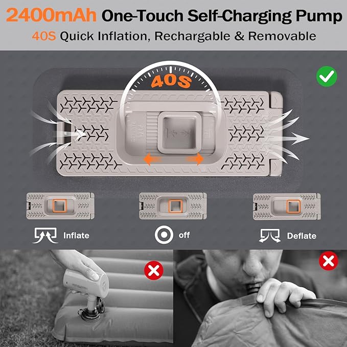 Self Inflating Sleeping Pad with Electric Pump, 3.15" Ultra-Thick Memory Foam Camping Sleeping Pad with Built-in Pillow, 4 Season Camping Mattress Pad, Camping Essentials Gear for Camp Travel Tent Car
