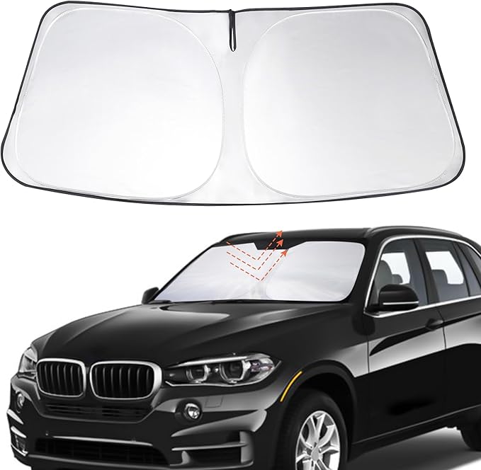 Windshield Sun Shade Custom Fit 2014 2015 2016 2017 2018 BMW X5 Accessories Foldable Sunshade Front Window Shades Sun Blocker Protect Car from Damage Keep Car Cooler