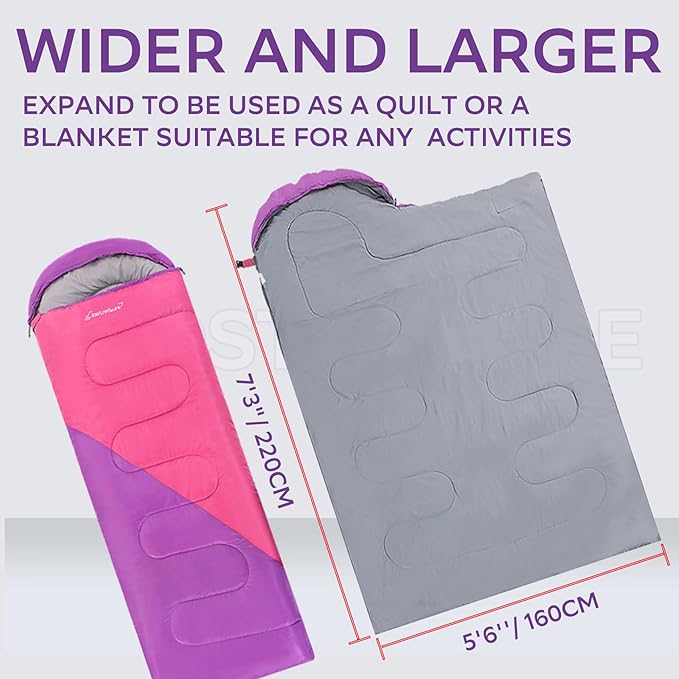 Clostnature Sleeping Bag for Adults and Kids - Lightweight Camping Sleeping Bag for Girls, Boys, Youths, Ultralight Backpacking Sleeping Bag for Cold Weather - Compression Sack Included(Left Zipper)