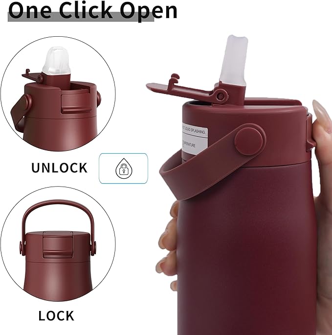 LISI 30oz Insulated Water Bottle, Double Wall Stainless Steel Water Bottles with Straw, 100% Leak-Proof Travel Thermal Canteen Mug with 2 Lids (Straw, Phone Holder Lid) & Cleaning Brush