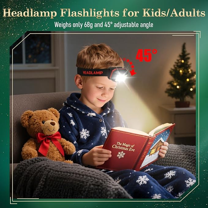 2 Pack Headlamp - Super Bright Rechargeable Flashlight, Valentines Day Gifts for Kids Men Headlights 8 Modes with USB-C Fast Charge, IPX4 Waterproof Motion for Camping Outdoor Hiking
