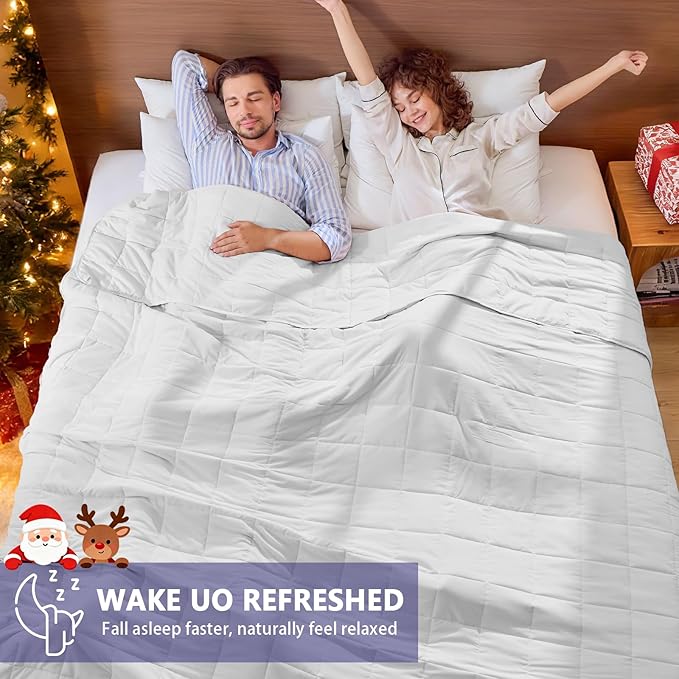 yescool Weighted Blanket for Adults (20 lbs, 88” x 104”, White) Cooling Heavy Blanket for Sleeping Perfect for 190-210 lbs, Queen Size Breathable Blanket with Premium Glass Bead, Machine Washable