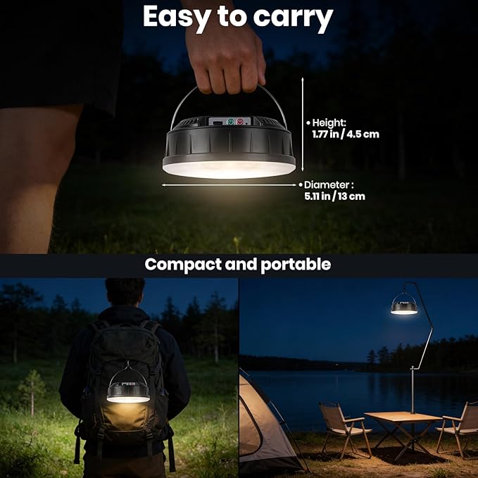 Solar Camping String Lights, 32.8 FT String Light with 13 Modes, 4 in 1 Waterproof Camp Lamp, Solar/Type-C Powered, Hanging Rechargeable Tent Lantern for Camping, Patio & Party (Black)