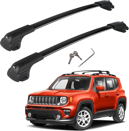 300LBS Roof Rack Cross Bars Compatible with Jeep Renegade 2015-2024, Heavy-Duty Aluminum Locable Crossbars Roof Rails Rooftop Cargo Basket Carrier Bag Luggage Canoe Kayak Bike