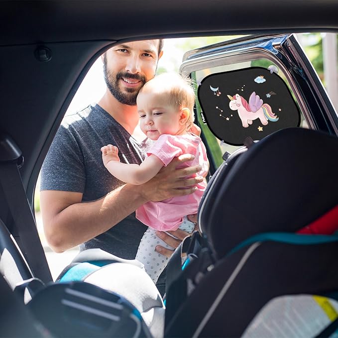 Pakoo Car Window Shade for Baby, 2 Pack UV Protection Breathable Universal Fit Mesh Car Window Shades, 2 Pack with 8 Suction Cups- 17.7 x 14 inches