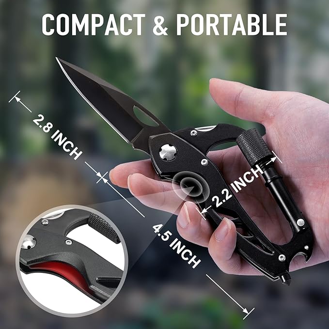 Multitool Carabiner with Pocket Knife, Birthday Gifts for Men Him Boyfriend, EDC Carabiners with Folding Knives, Bottle Opener, Window Breaker and Screwdriver, Survival Gear for Camping Hiking