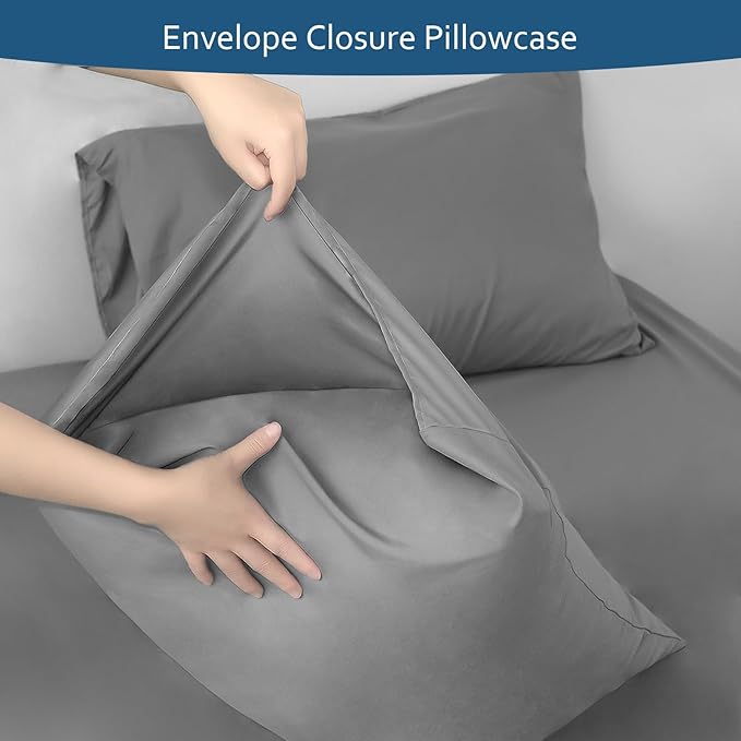 Moonsea Cal King Sheet Set - 4 Piece California King Sheet Sets - Extra Deep Pocket Hotel Luxury California King Sheets Fade Resistant Fits up to 24in Cal King Bed Mattress - Grey