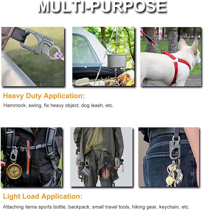 Ahiller Carabiner Keychain Clip, Double Lock Designed - Tungsten Steel Tip, Multifounction Tools for Camping, Hiking, Fishing, Outdoor Survival
