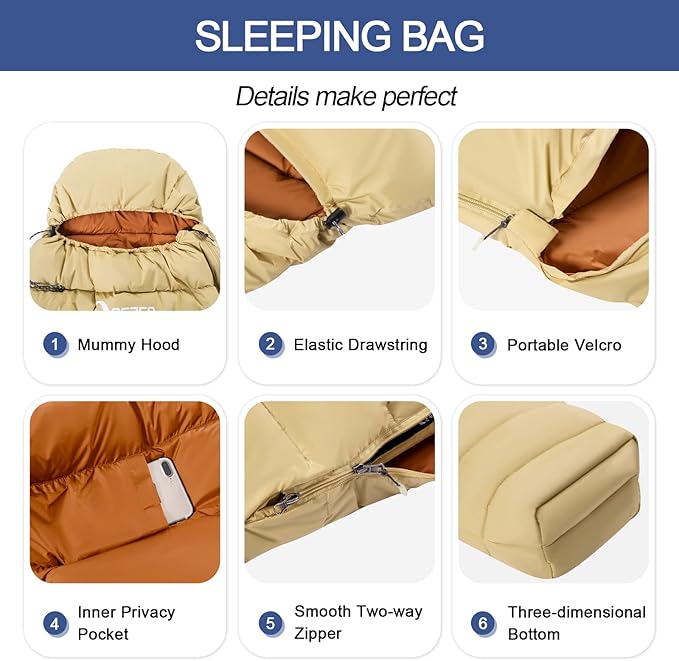 Ultralight Down Sleeping Bag for Adults with 600 Fill Power, Compact All Seasons Sleeping Bag for Backpacking, Hiking and Camping