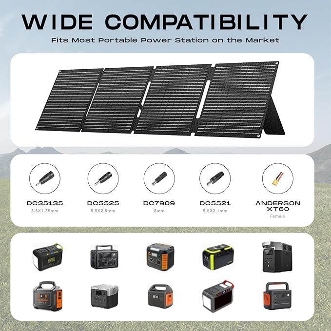 MARBERO 100W Portable Solar Panel IP68 Waterproof 100 Watt 20V Foldable Solar Panel Charger for Power Station QC3.0 USB & DC Output >23% High Efficiency for Camping Outdoor Home RV Blackout Cloudy