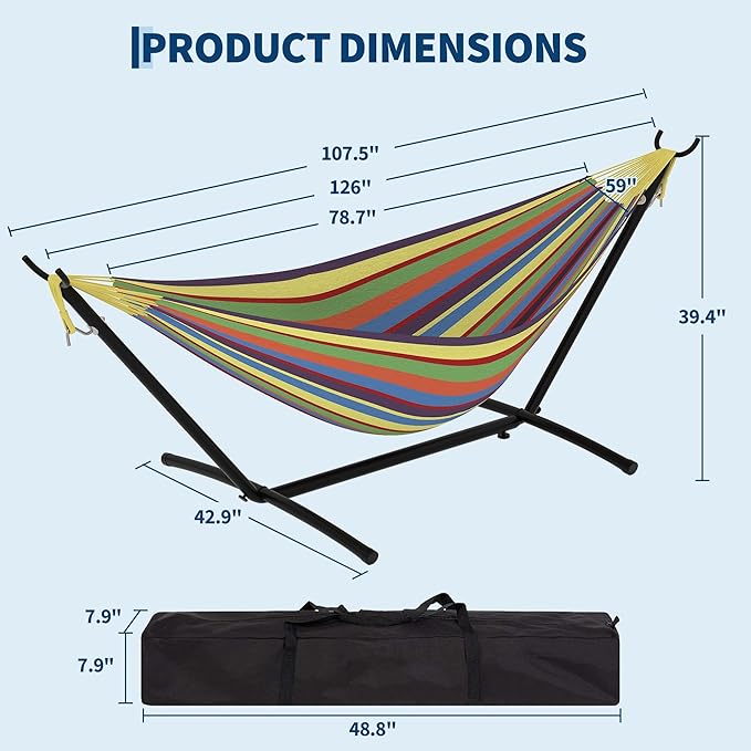 Garvee 2 Person Hammocks with Stand for Outside, Double Hammocks Portable Space Saving Heavy-Duty Steel Stand for Indoor Outdoor Patio with Carrying Bag, 450 lbs Capacity