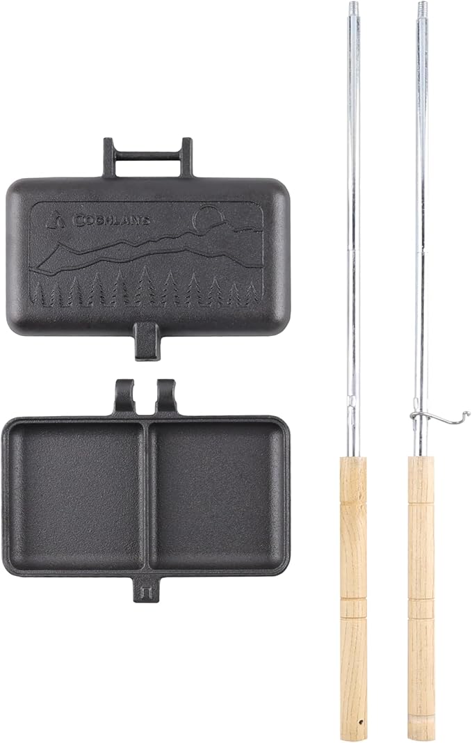 Coghlan's Cast Iron Cooker - Pre-Seasoned Pie Iron Sandwich Maker with Heat-Resistant, Removable Handles, Easy-to-Clean for Toasted Pies, Grilled Sandwiches, and Meats, For Campfire Cooking