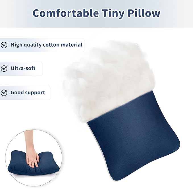 Pro Goleem Small Pillow 11"x7"x2.5" for Travel and Camping with Name Tag Mini Tiny Pillow for Room Couch Sofa Chair and Outdoor Car Air Nap Neck Lumbar Knee Rest Pillows, Navy Blue