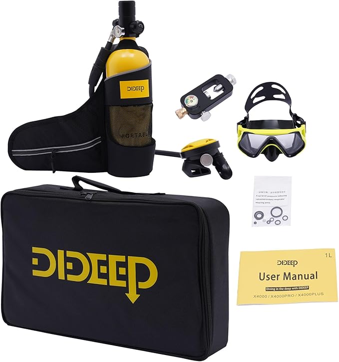 Mini Scuba Tank,1L Capacity Refillable Oxygen Cylinder with Carrying Strap and Diving Glasses,15-20 Minutes Breathing Capacity, Underwater Diving Gear for Emergency Rescue,Snorkeling
