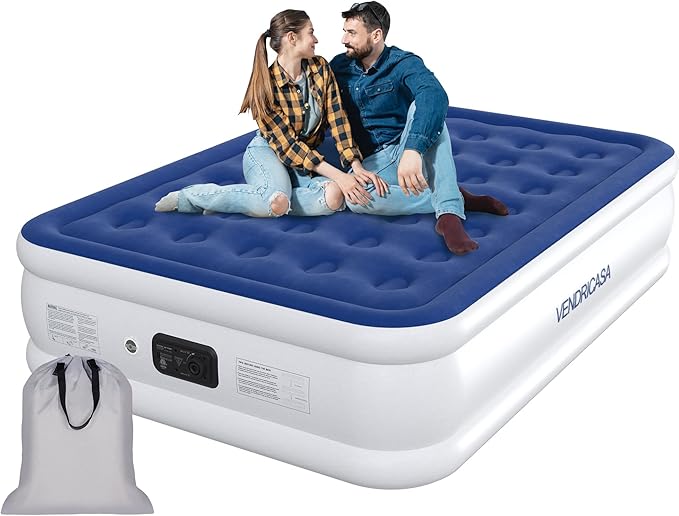 Full Air Mattress with Built in Pump, 18" Raised Inflatable Mattress, Self Inflating Blow Up Bed, Comfort Portable Air Bed with Carry Bag for Camping, Home, Guests, Travel 650 lbs Max