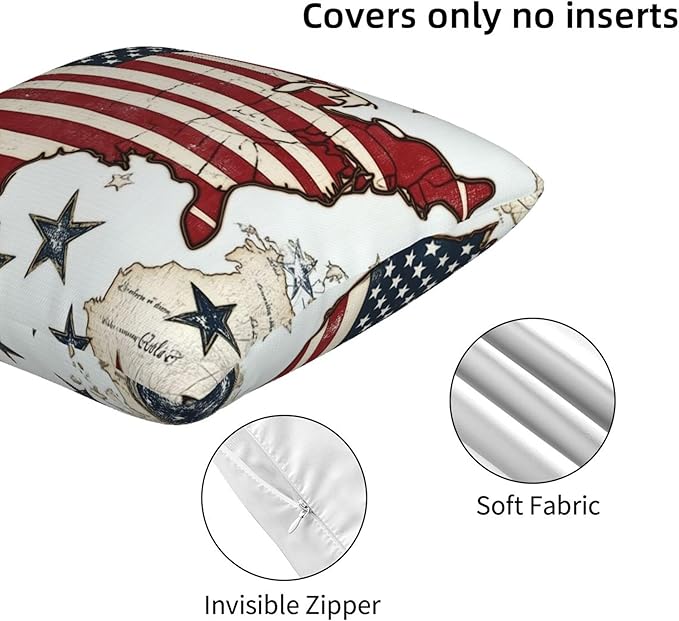 American Vintage Map Throw Pillow Covers 18x18 inch Set of 2 Pillow Case Cushion Cover for Home Sofa Couch Living Room Car Decor