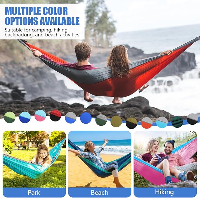 OBTANIM Camping Hammock 500lbs Portable Lightweight Single or Double Hammock with Tree Straps and Carry Bag for Camping Backpacking Hiking Travel Beach Outdoor Indoor (Gray and Dark Blue)