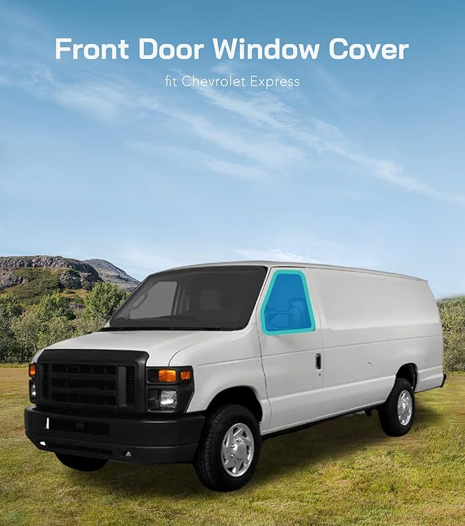 Extra-Thick Front Door Window Covers(Pair) for Chevy Express/Gmc Savana Van Van, Magnetic Insulated Blackout Window Sunshade, Foldable Design, AllSeasonGuard Pro