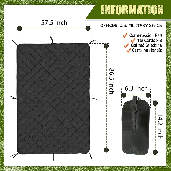 Lenotos Woobie Blanket, Thermal Insulated Military Poncho Liner, Water-Resistant, Portable, Insulation, for Hiking, Survival with Compression Carry Bag (Black)