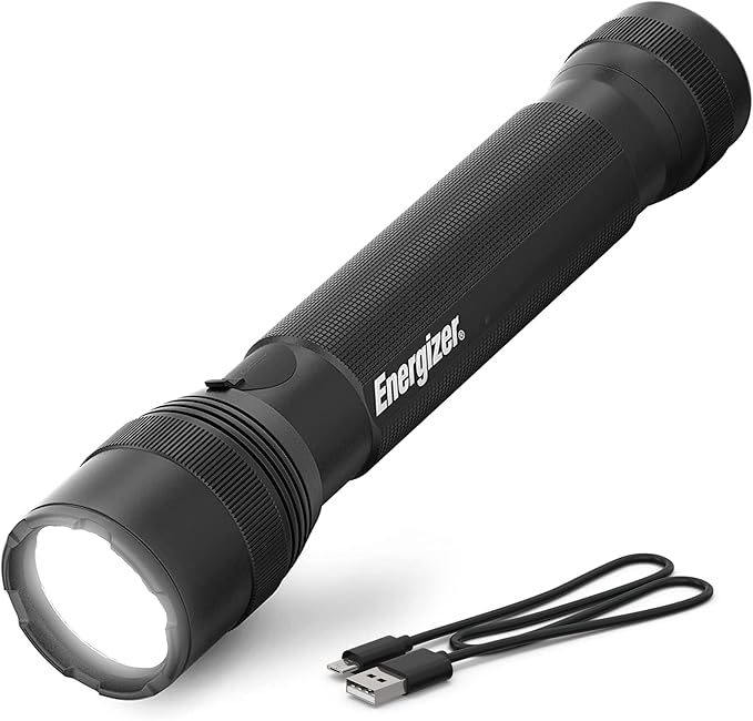 Energizer TacR-1000 Flashlight Rechargeable, Bright Rechargeable Tactical Flashlight for Emergencies and Camping Gear, Water Resistant Flashlight, USB Included