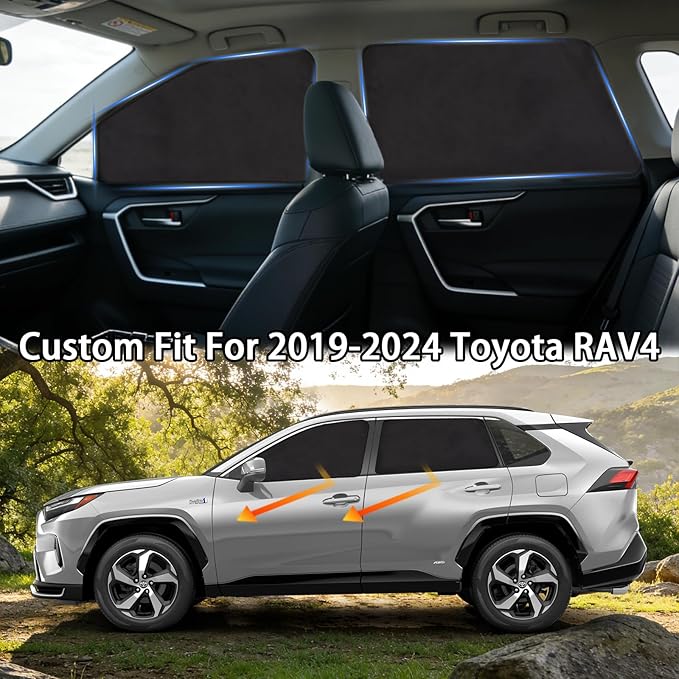XCBYT Car Window Shades for 2019-2024 Toyota RAV4, Suede Fabric Car Window Covers for Privacy, Custom Fit Design Without Built-in Steel Rings, UV & Heat Protection, Magnetic Installation