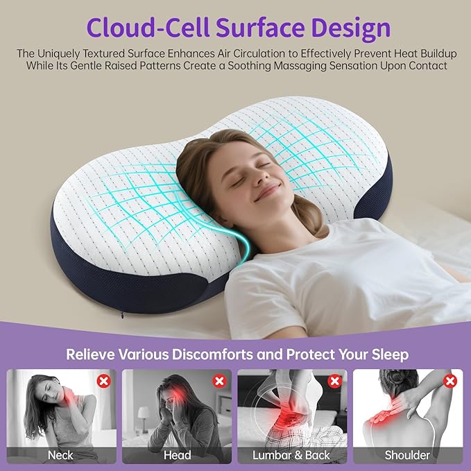 Portable Memory Foam Pillow for Sleeping - Standard Size Roll-Up Bed Pillow for Hotel & Camping, Deep Sleep Neck Support Pillow for Side & Back Sleepers, Packable with Carry Bag