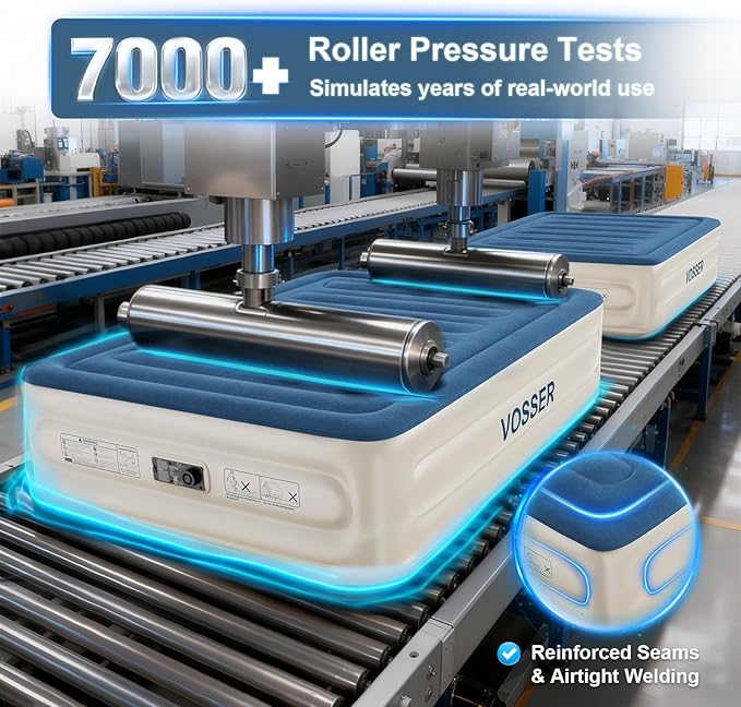 VOSSER Queen Air Mattress with Built-in Pump,18'' Raised Blow Up Mattress, Leak-Proof Air Bed with Storage Bag, Flocked Top Inflatable Mattress for Home, Camping & Guests，800lbs