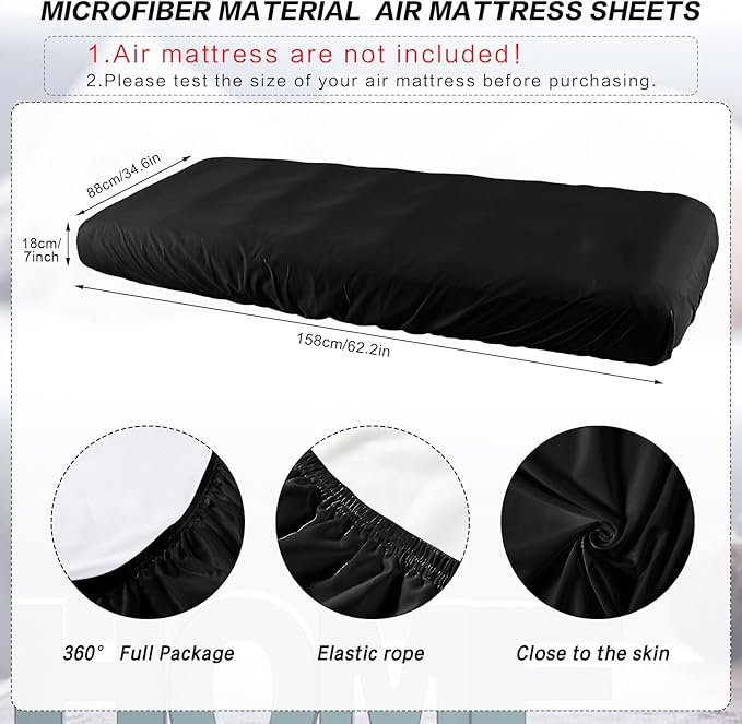 Breling Kids Air Mattress Fitted Sheets Compatible with Intex Cozy Kidz (Sheet Only) Toddler Inflatable Mattress Sheets for Kids Sleepover Party Travel Camping Airbed(Black,2 Pcs)