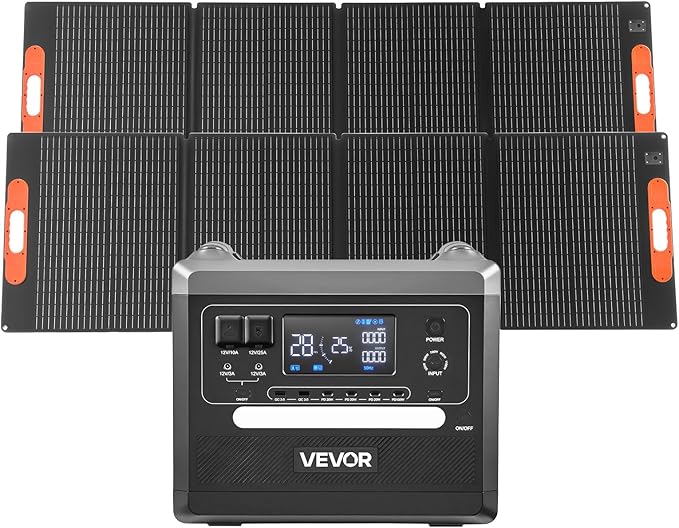 VEVOR Portable Power Station, 2400W Portable Solar Generator with 2PCS * 200W Foldable Solar Panels, 2160Wh Expandable LiFePO4 Battery Backup with 10 Output Ports for Home Backup Outdoor Camping RV