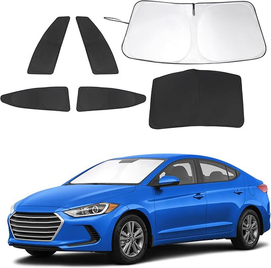 6PCS Windshield Sun Shade Custom Fit for 2017-2020 Hyundai Elantra Accessories Foldable Sunshade Side Rear Window Shade Cover Full Set Privacy Protection Keeps Car Cool