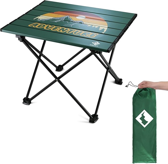 VILLEY Portable Camping Side Table, Ultralight Aluminum Folding Beach Table with Carry Bag for Outdoor Cooking, Picnic, Camp, Boat, Travel
